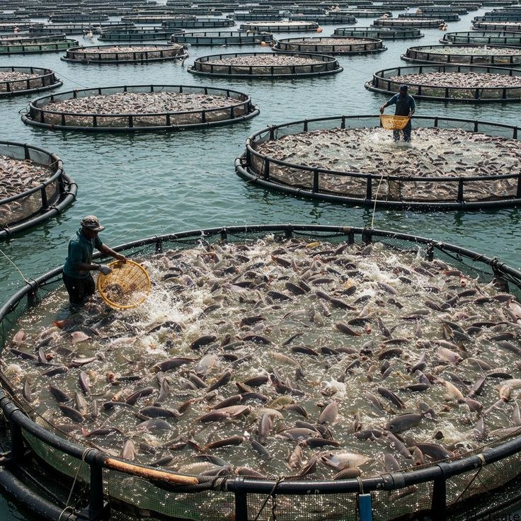 Fish farm workers